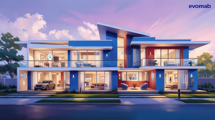 ilustrasi perumahan dengan smart home system evomab di 2024