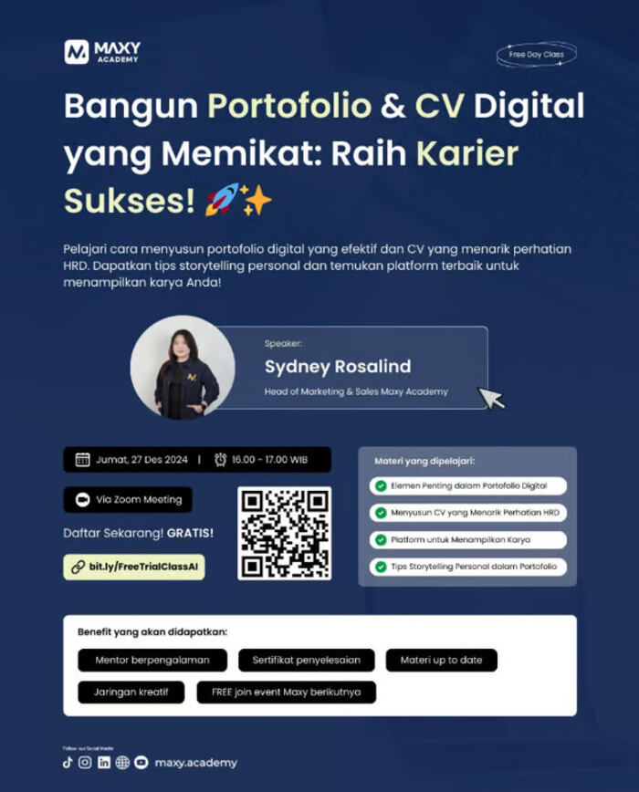 bantu pencari kerja siapkan cv dan portofolio, maxy academy berikan pelatihan online gratis