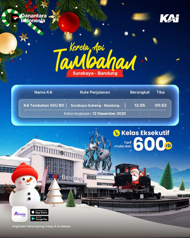 kai daop 8 surabaya operasikan kereta api tambahan surabaya–bandung untuk penuhi kebutuhan mobilitas akhir tahun