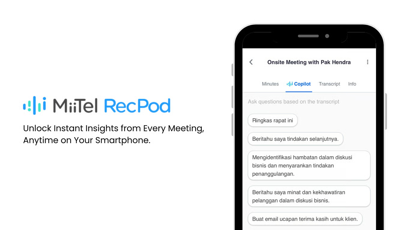 miitel recpod kini dilengkapi copilot, temukan insight instan dari rekaman meeting di smartphone