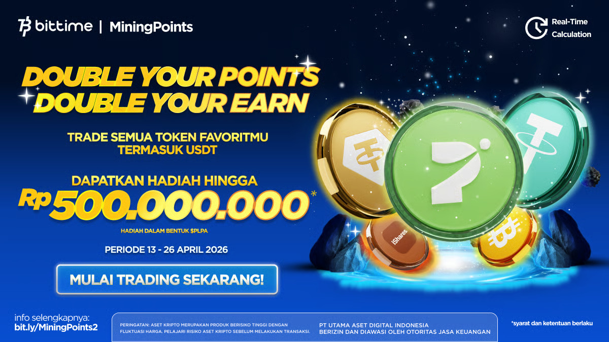 nilai tukar rupiah terus melemah, bittime hadirkan mining points 2.0 #doubleearndoublepoints, dengan prize pool lebih dari $30,000