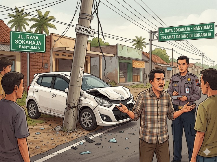 gambar ilustrasi mobil menabrak tiang wi fi