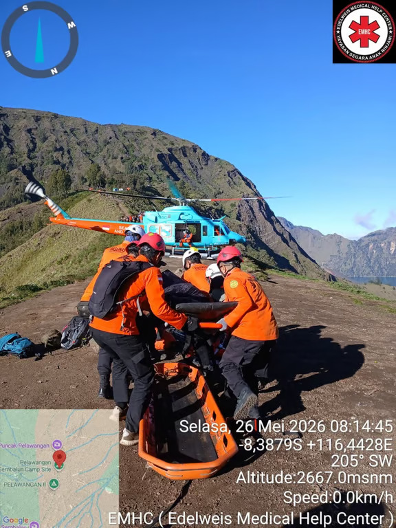 helikopter finns search & rescue berhasil evakuasi wisatawan terluka dari gunung rinjani