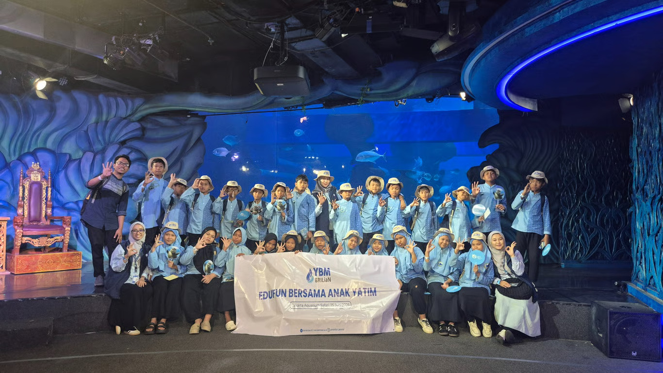 tebar kebahagiaan di bulan muharam, ybm bri ro jakarta 1 ajak anak yatim belajar dan berwisata edukatif di jakarta aquarium safari
