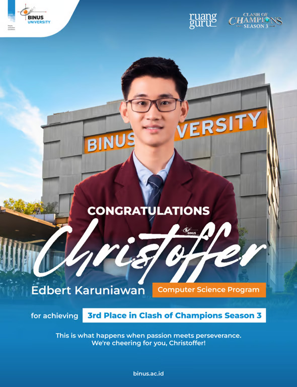 mahasiswa binus university christoffer edbert tembus top 3 clash of champions season 3, jadi satu satunya wakil pts