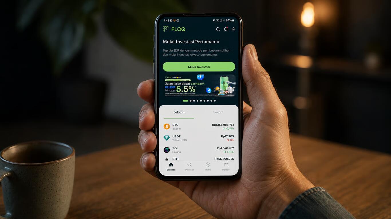 ilustrasi floq, platform jual beli aset kripto bitcoin yang banyak diminati oleh investor di indonesia.