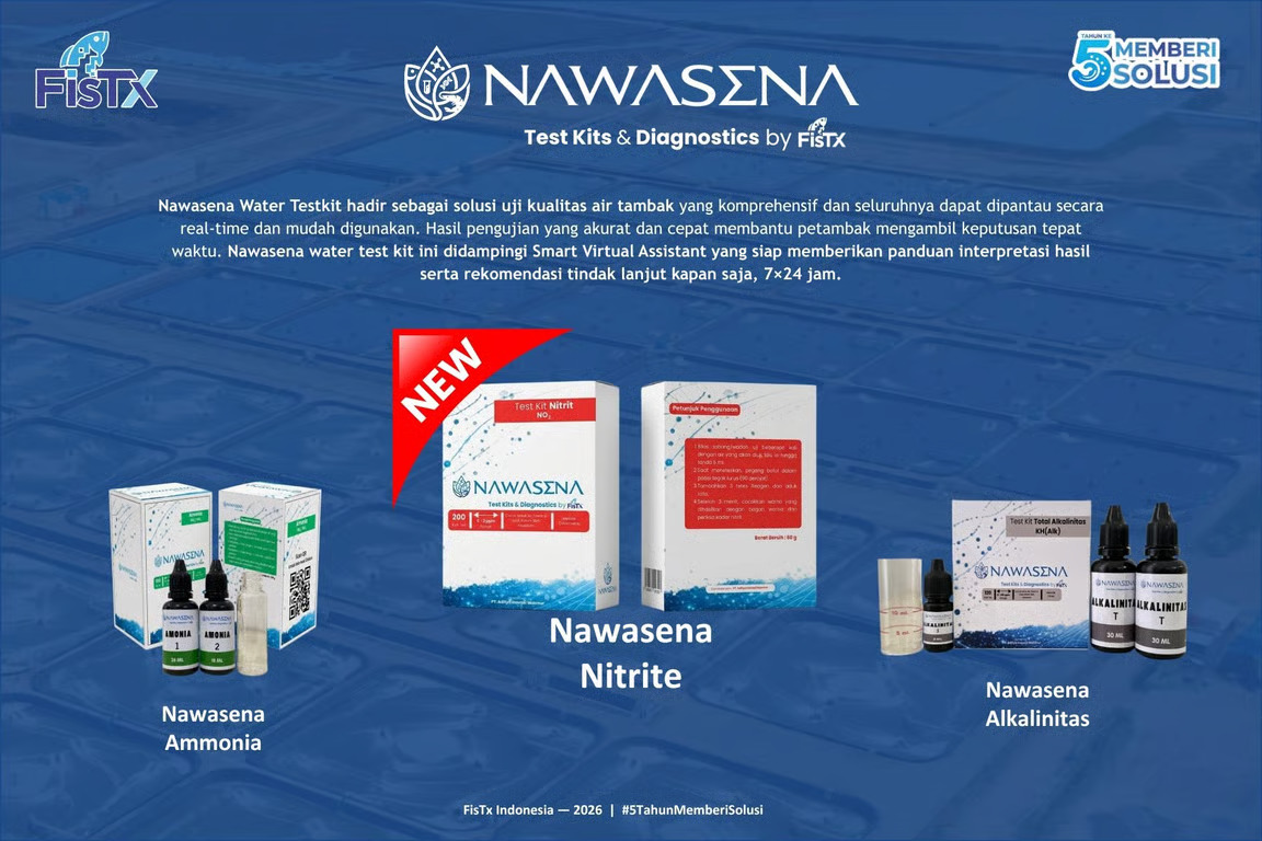 fistx lengkapi nawasena water test kit dengan varian nitrit, pantau tiga parameter kunci tambak lebih mudah dan terjangkau