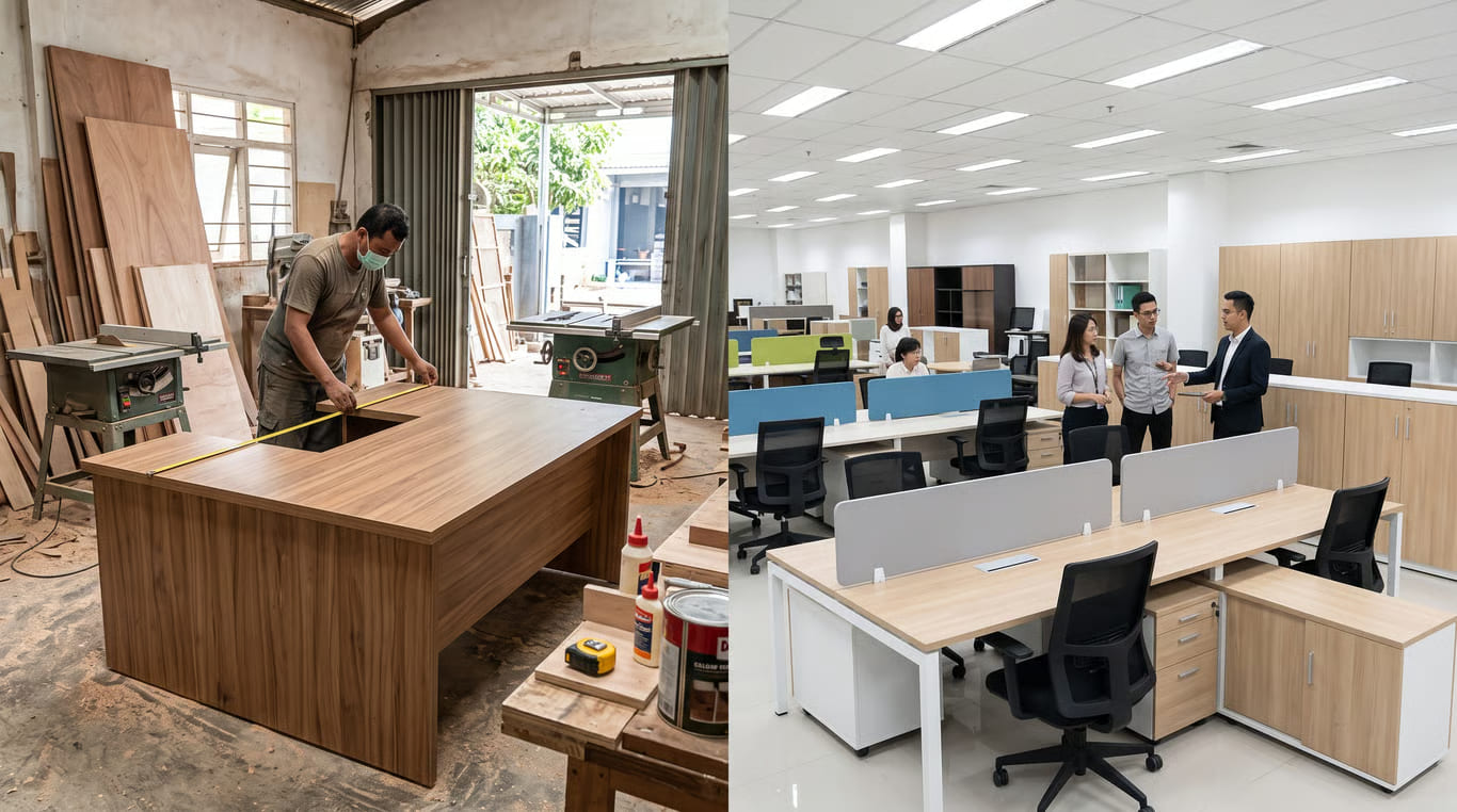 furniture kantor custom atau beli jadi, mana yang masuk akal