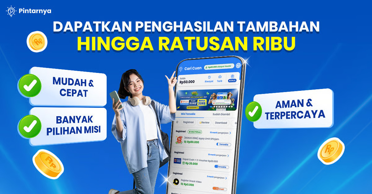 pintarnya hadirkan misi cari cuan, peluang penghasilan tambahan hingga ratusan ribu rupiah